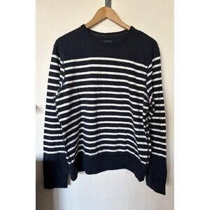 J Crew Navy White Stripe Crew Neck Men’s Sweater Size Medium